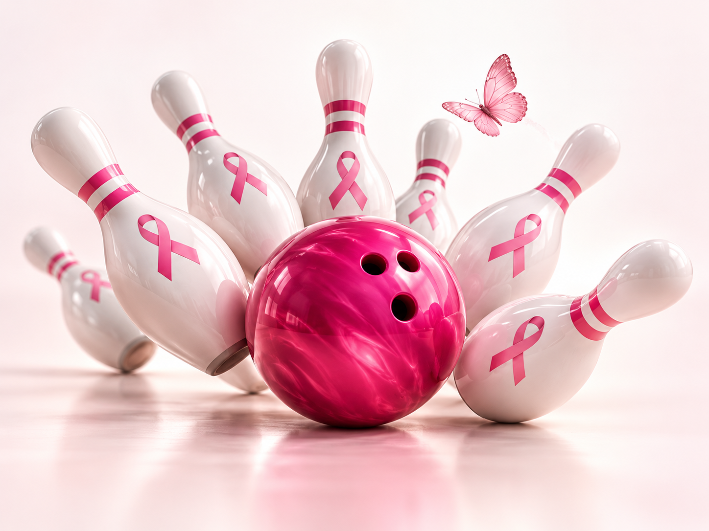 Pink bowling ball and pins